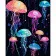 Картина за номерами Strateg ПРЕМІУМ Яскраві медузи на чорному фоні розміром 40х50 см (AH1076)