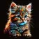 Painting by numbers Strateg PREMIUM Colorful kitten on a black background 40x40 cm (AV4040-19)