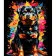 Paint by number Strateg PREMIUM Rottweiler on a background of colored flowers on a black background size 30x40 cm (FH-10)