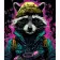 Paint by number Strateg PREMIUM Raccoon in the modern world on a black background, size 30x40 cm (FH-3)