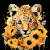 Paint by number Strateg PREMIUM Leopard and golden sunflowers on a black background size 30x30 cm (SH3030-21)