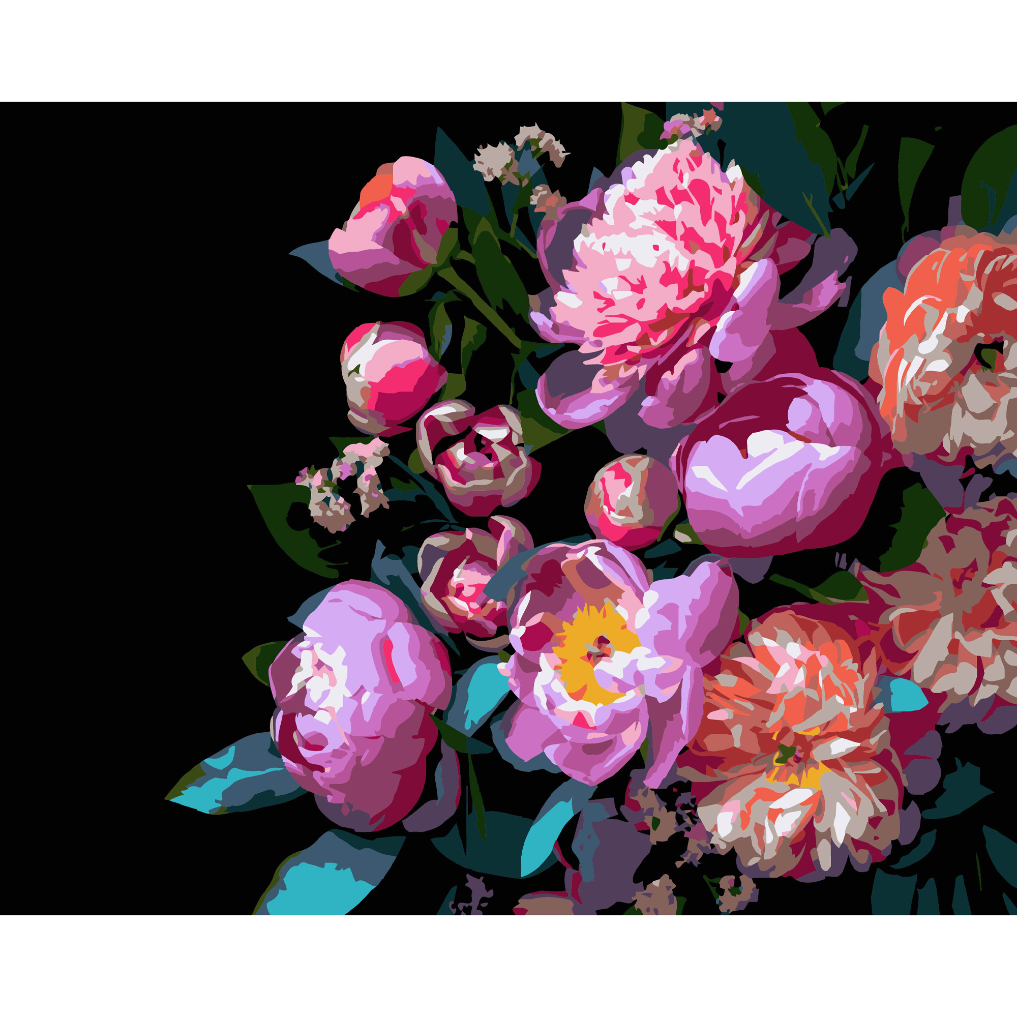 Пионообразные цветы на черном фоне 40Х50 (AH1259)