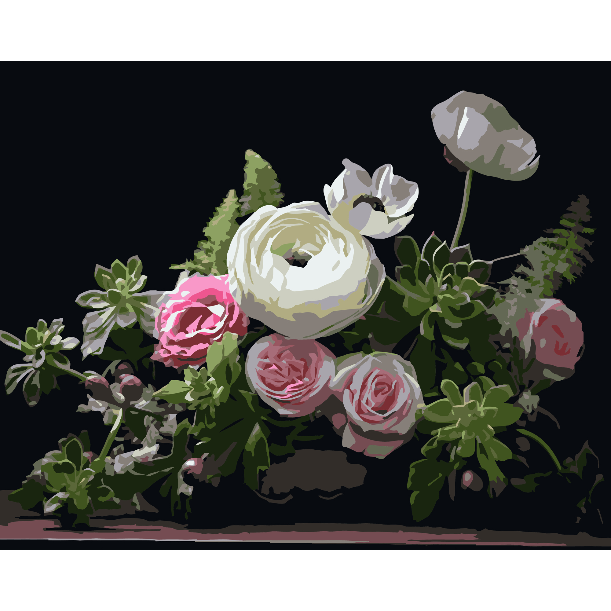 Нежный цветочный натюрморт на черном фоне 40Х50 (AH1261)