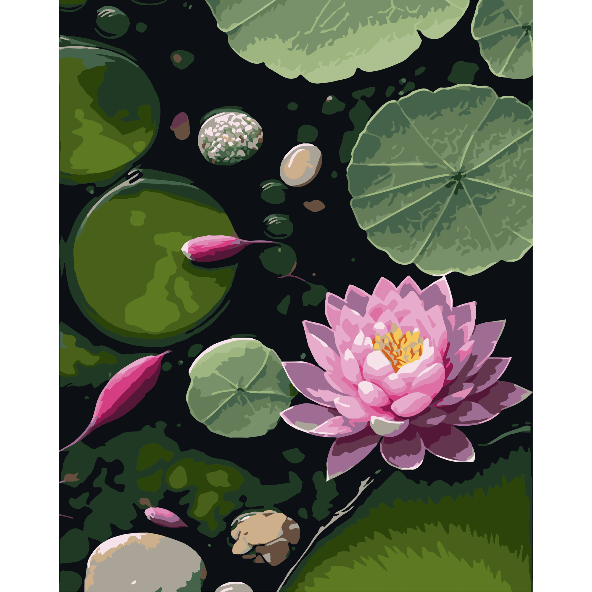 Ранкове латаття  на чорному фоні 40Х50 (AH1265)