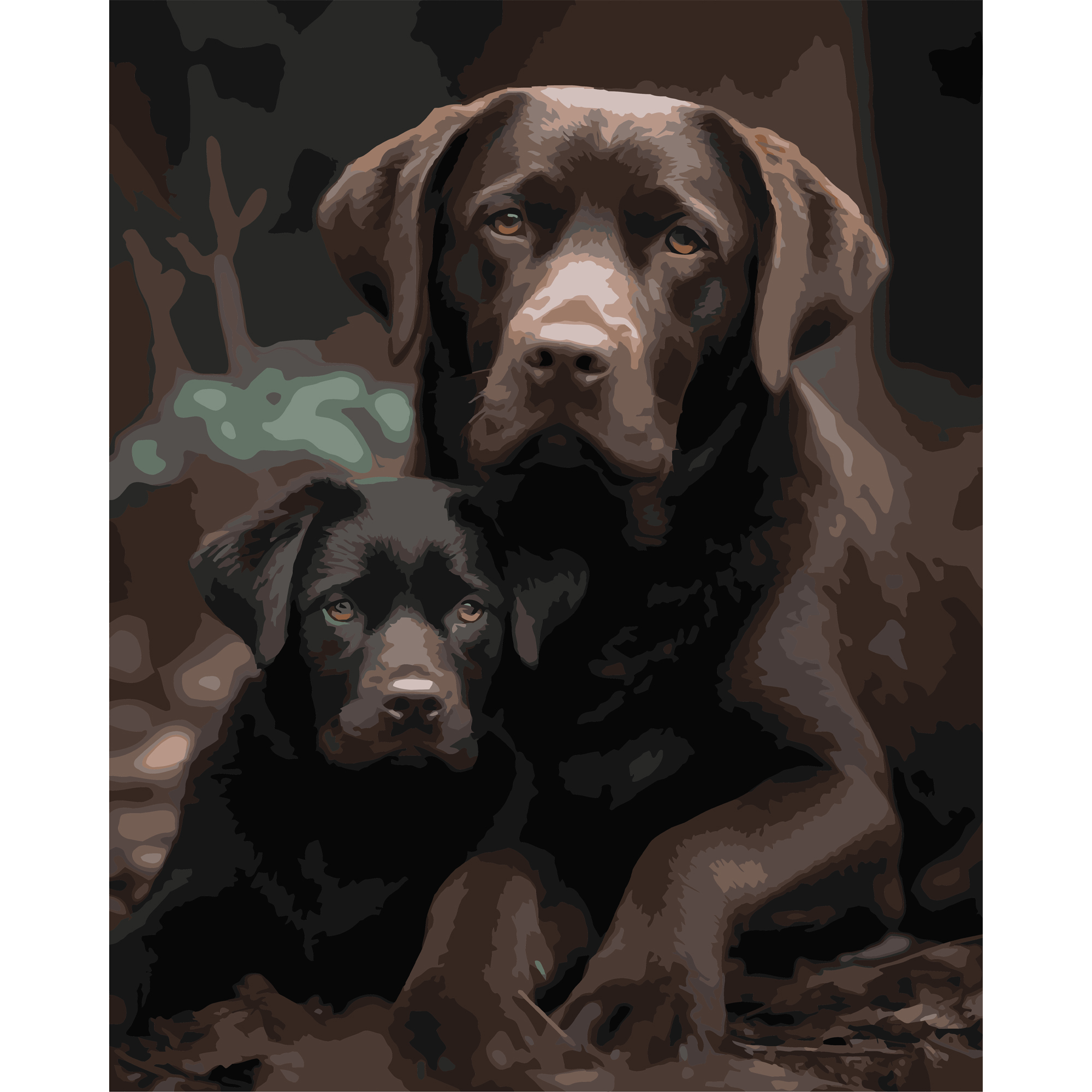 Dog with puppy on a black background 40Х50 (AH1274)