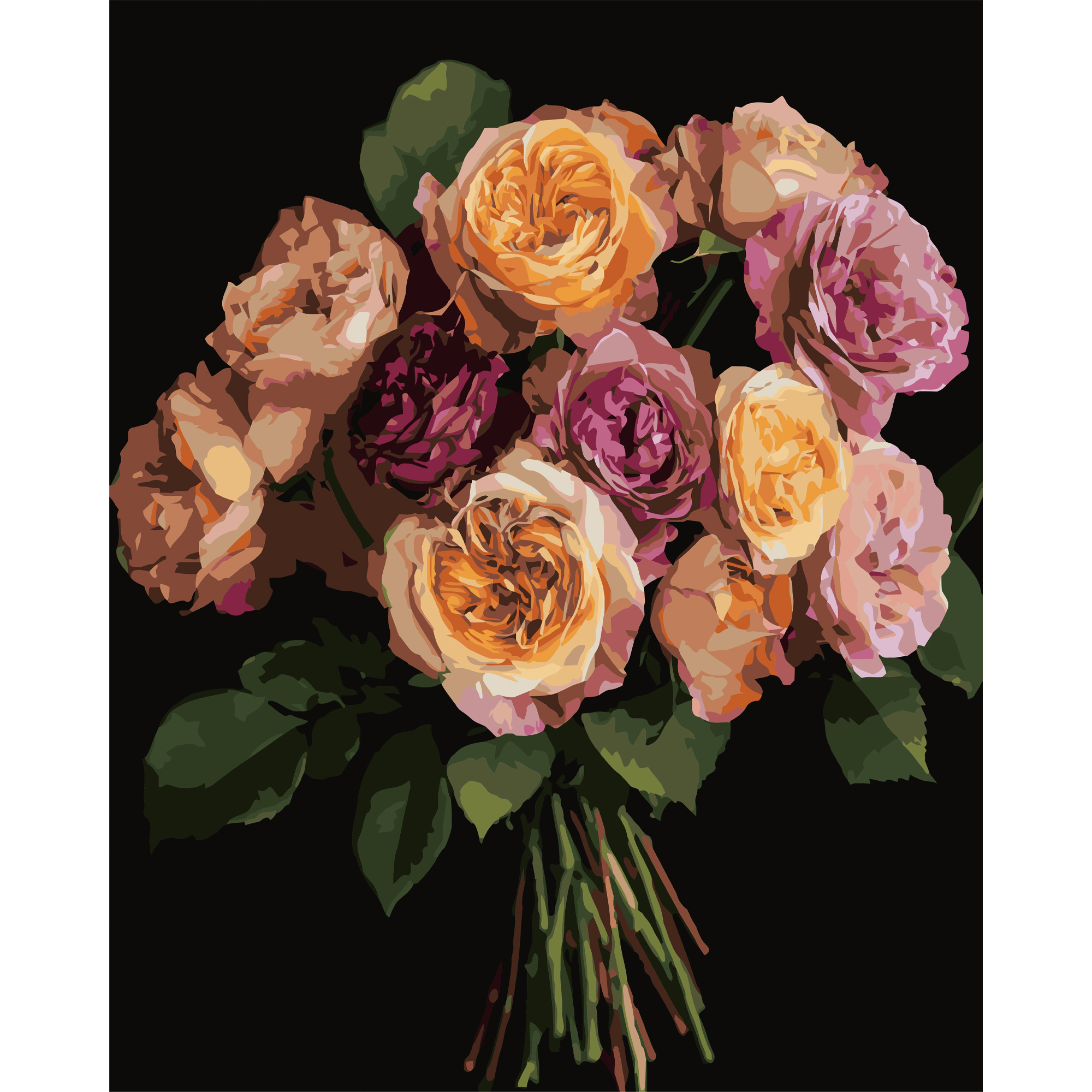 Оранжевый букет на черном фоне 40Х50 (AH1279)