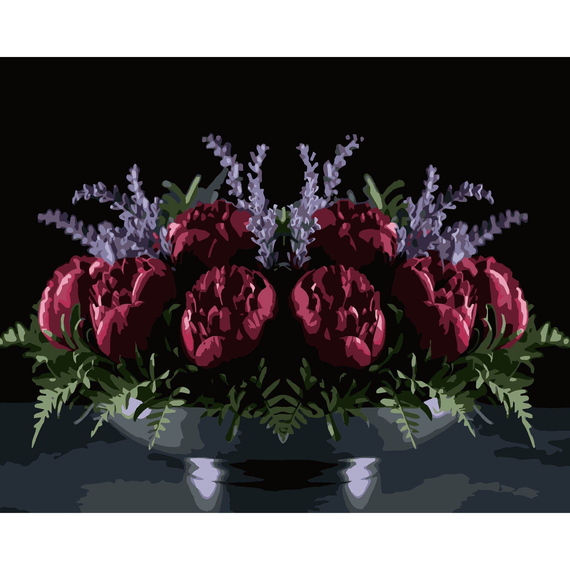 Червоні піони на чорному фоні 40Х50 (AH1280)