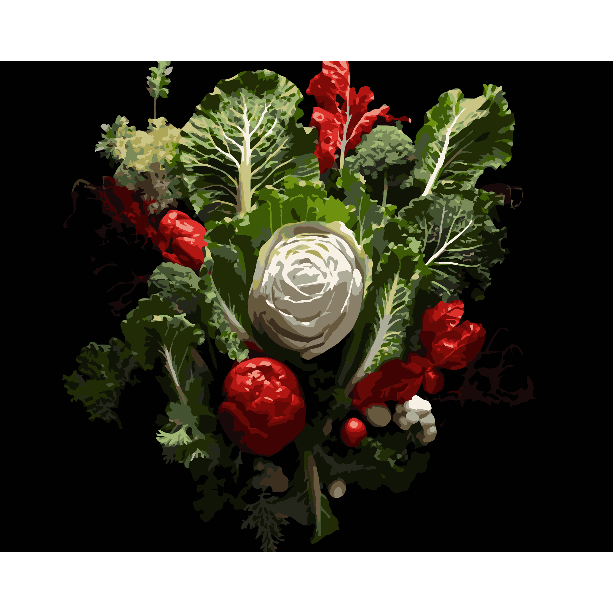 Овочева композиція на чорному фоні 40Х50 (AH1285)