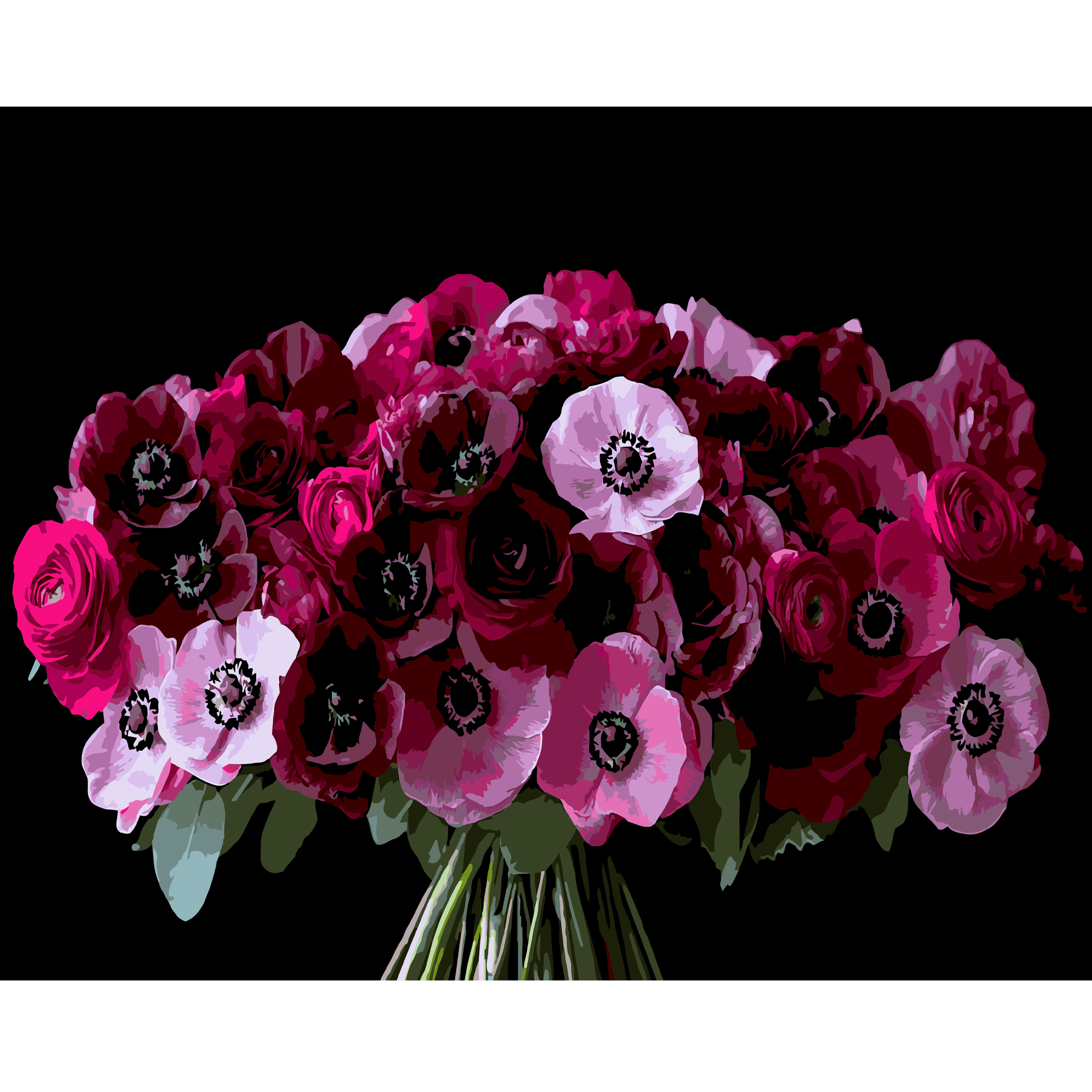 Красные анемоны на черном фоне 40Х50 (AH1288)