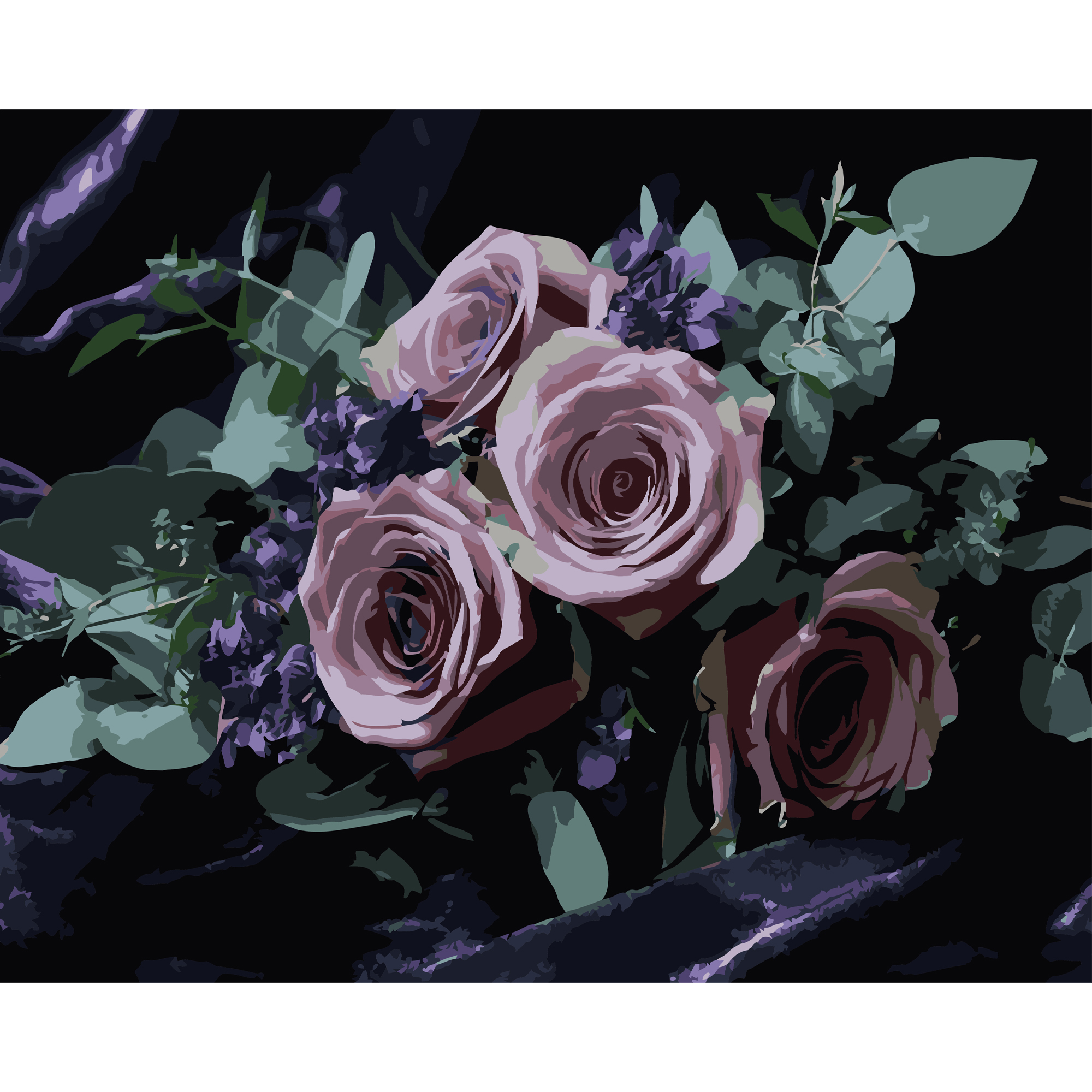 Букет роз на чорному фоні 40Х50 (AH1292)