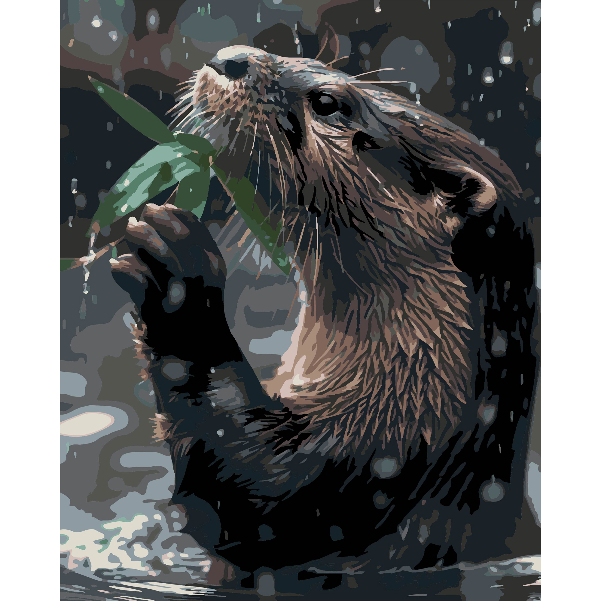 Видра з листочком  на чорному фоні 40Х50 (AH1295)