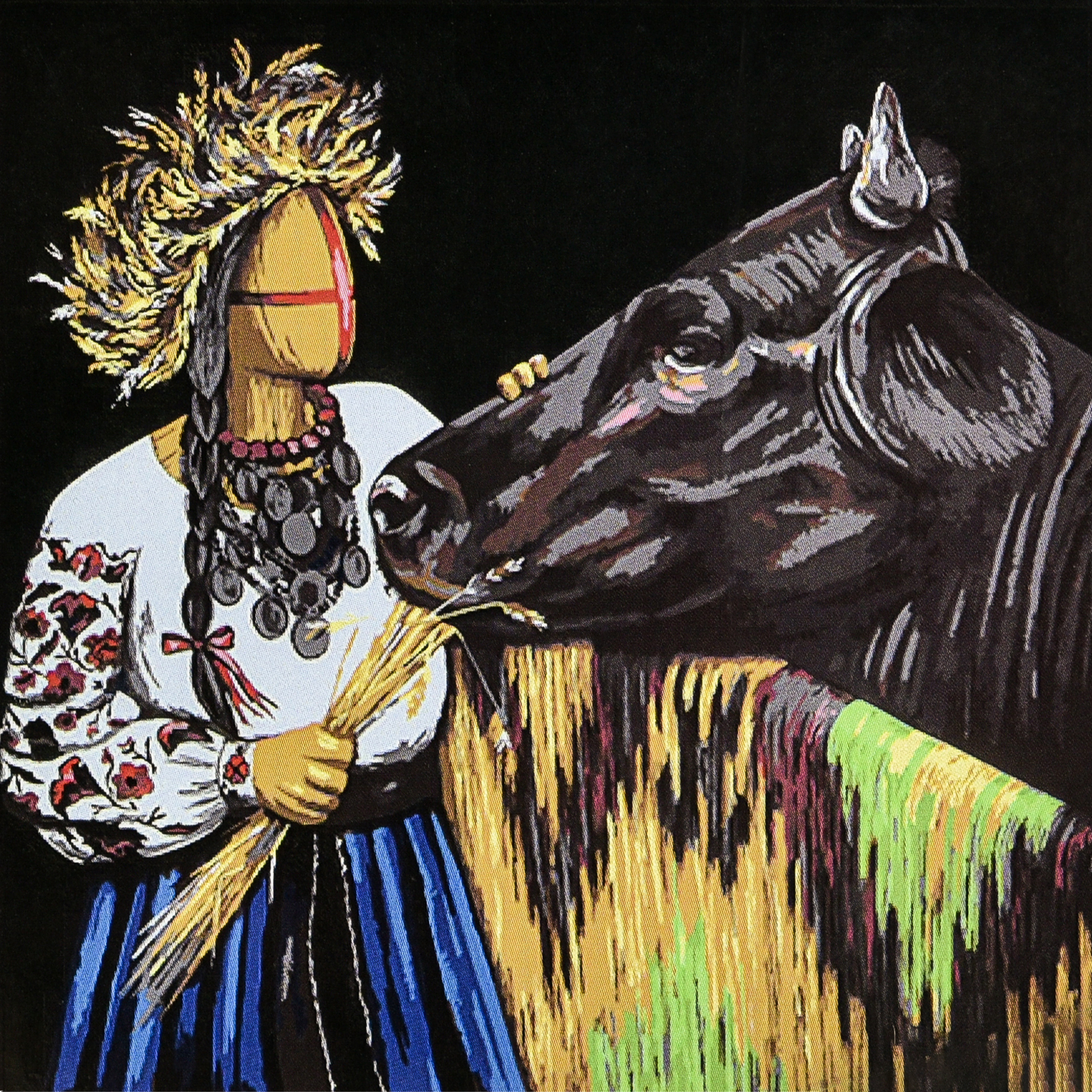 Feeding trough on a black background with varnish size 40x40 cm (AV4040-93)