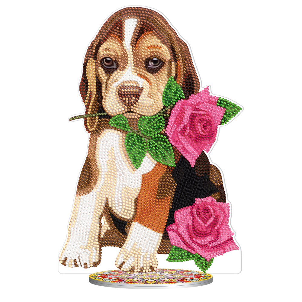 Dog with a flower on a stand, 30x30 cm (BJP12)