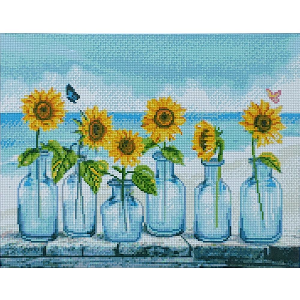 Diamond painting Strateg PREMIUM Sunflowers in jars size 40х50 sm (D0001)