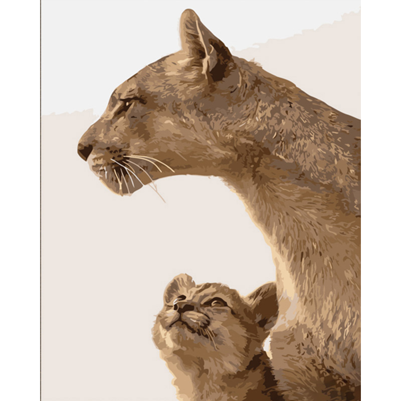 Mother lioness with cub with varnish size 40x50 cm (DY402)