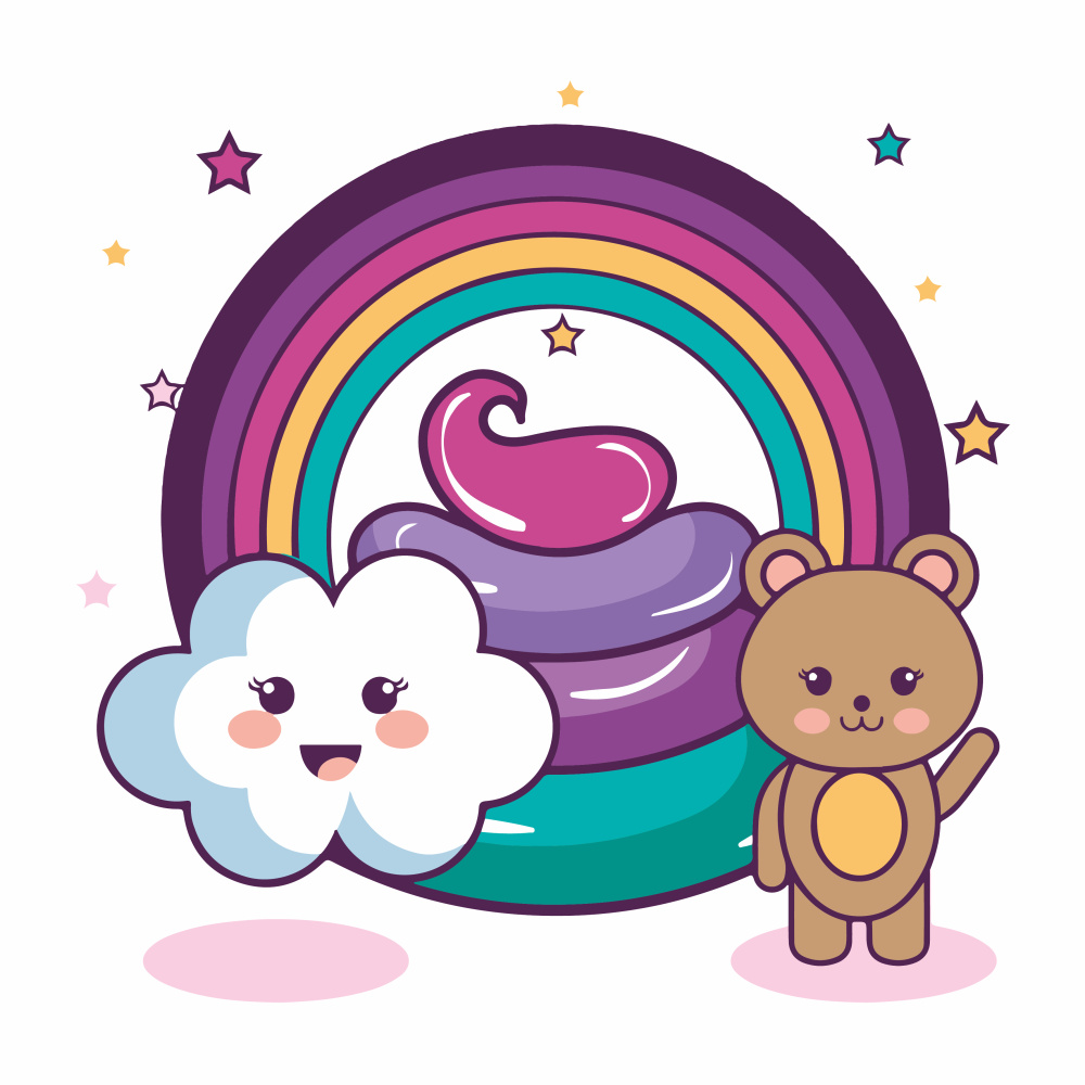 Cloud with a rainbow and a bear with varnish and a level, 30x30 cm (ES-0838)