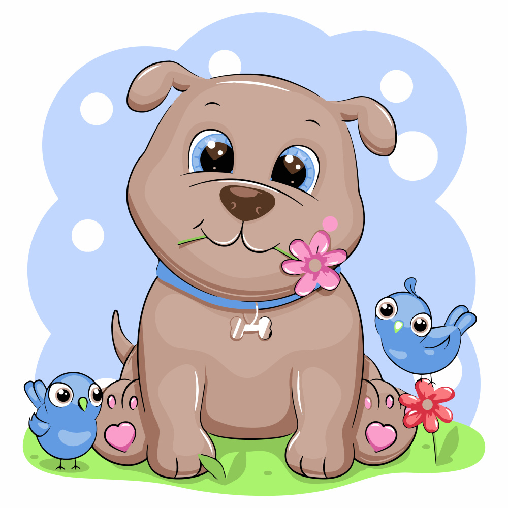 Dog with birds with varnish and level, 30x30 cm (ES-0845)