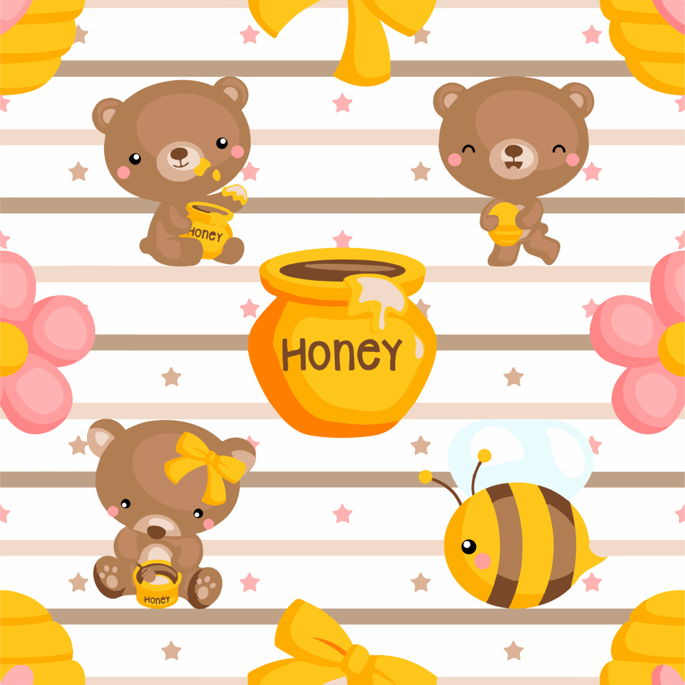 Bears with honey with varnish and level, size 30x30 cm (ES-0854)