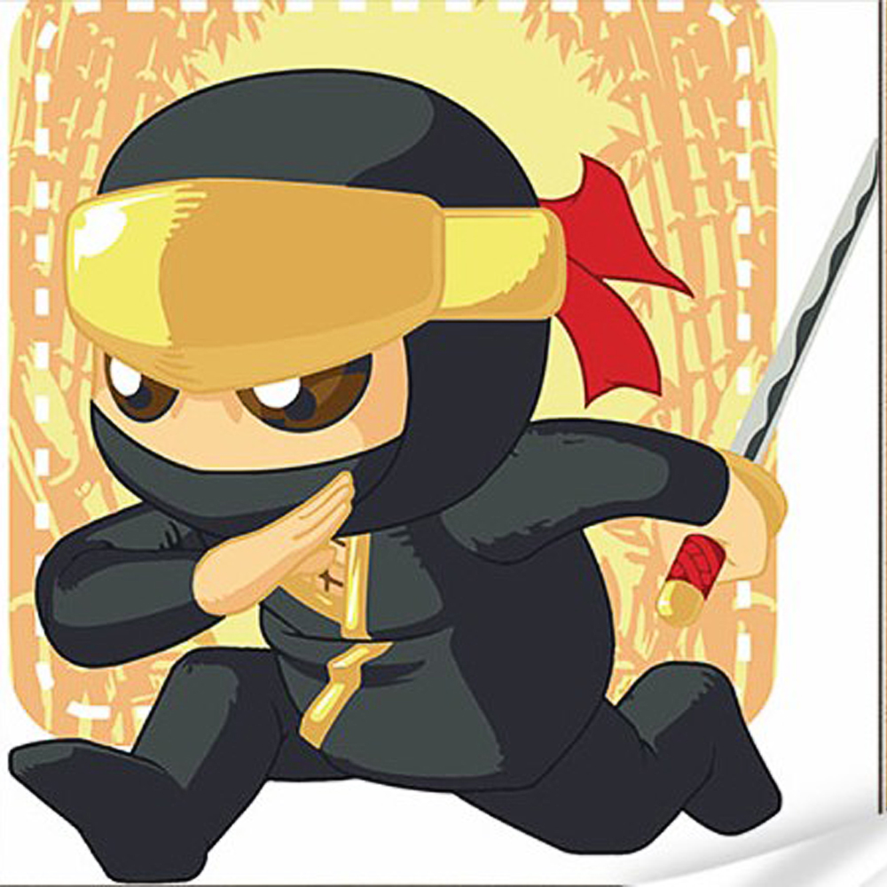 Ninja with Japanese sword with varnish and level size 30x30 cm (ES-0863)