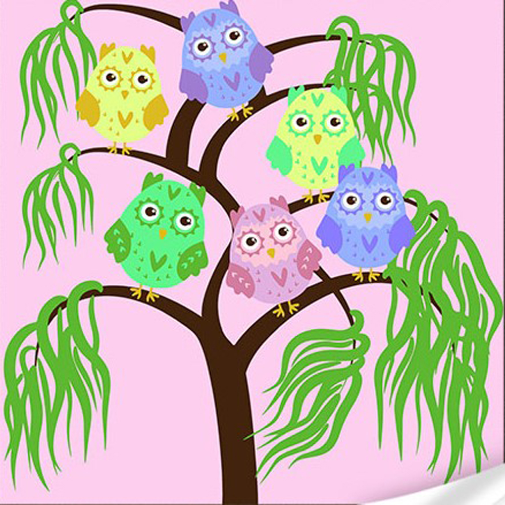 Six owls with varnish and level 30x30 cm (ES-0870)