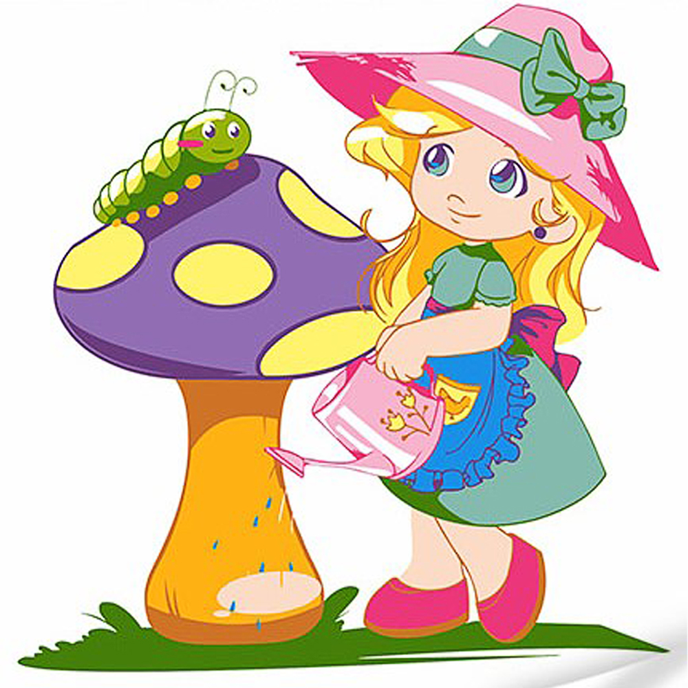 Girl with a mushroom with varnish and level, size 30x30 cm (ES-0880)