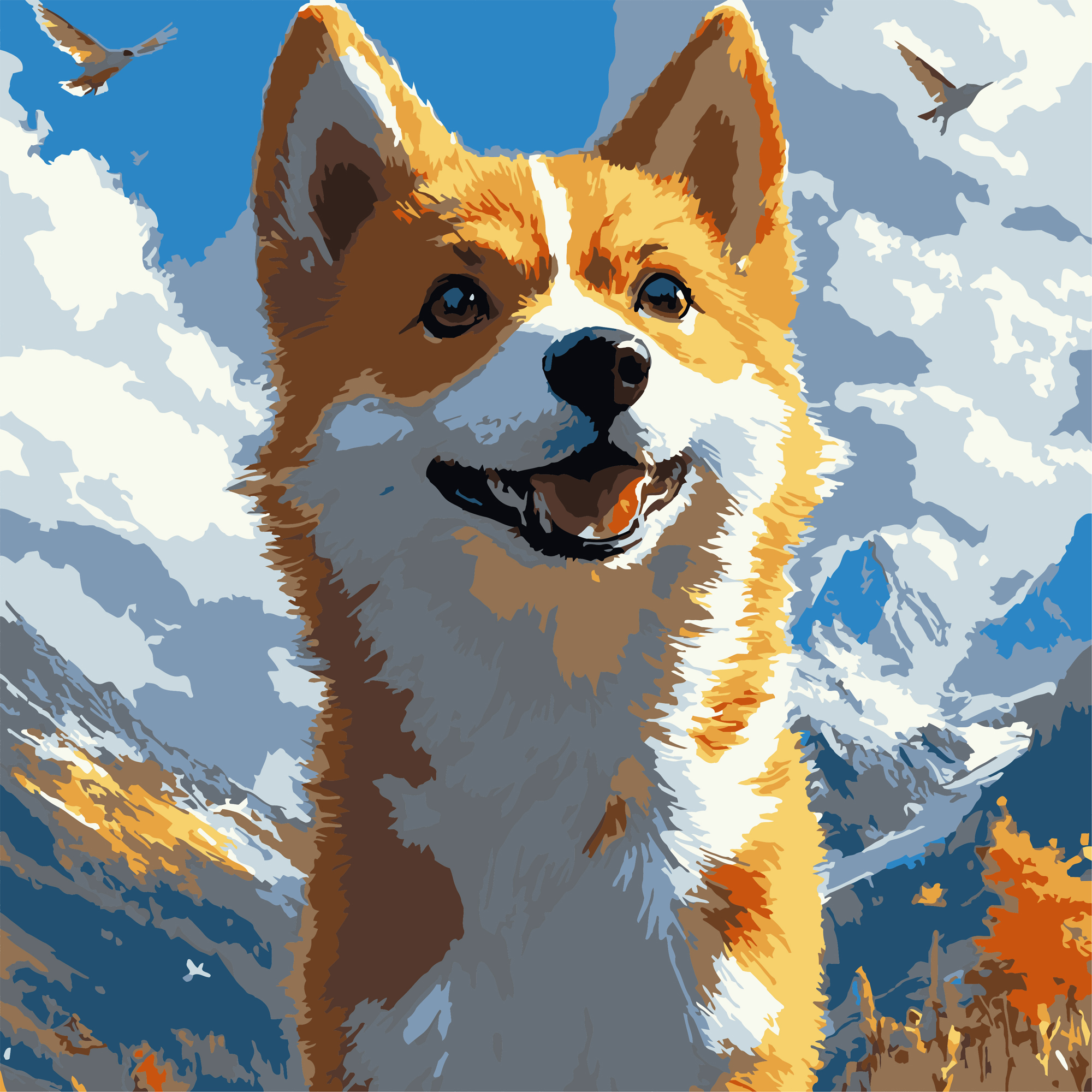 Коргі на вітрі  30х30 (ES-0905)