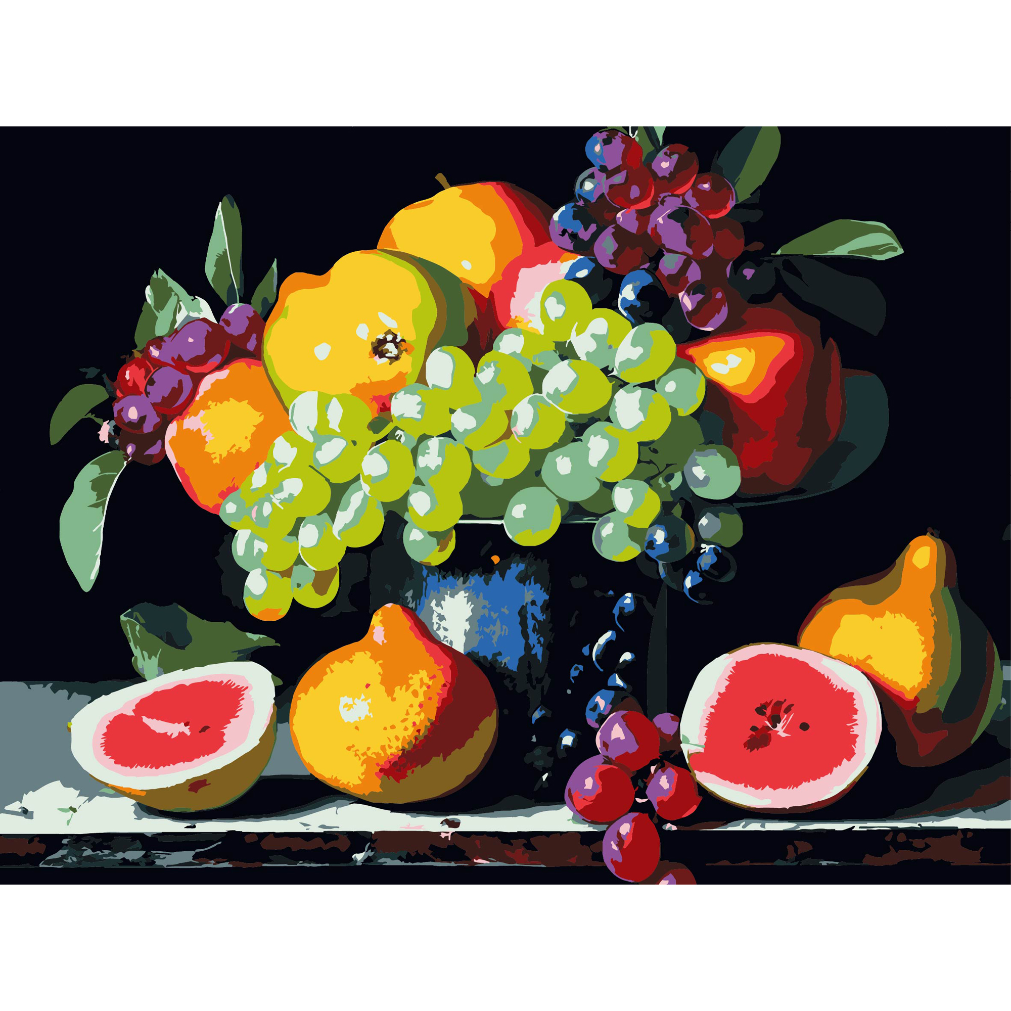 Summer fruit still life on a black background 30Х40 (FH-27)