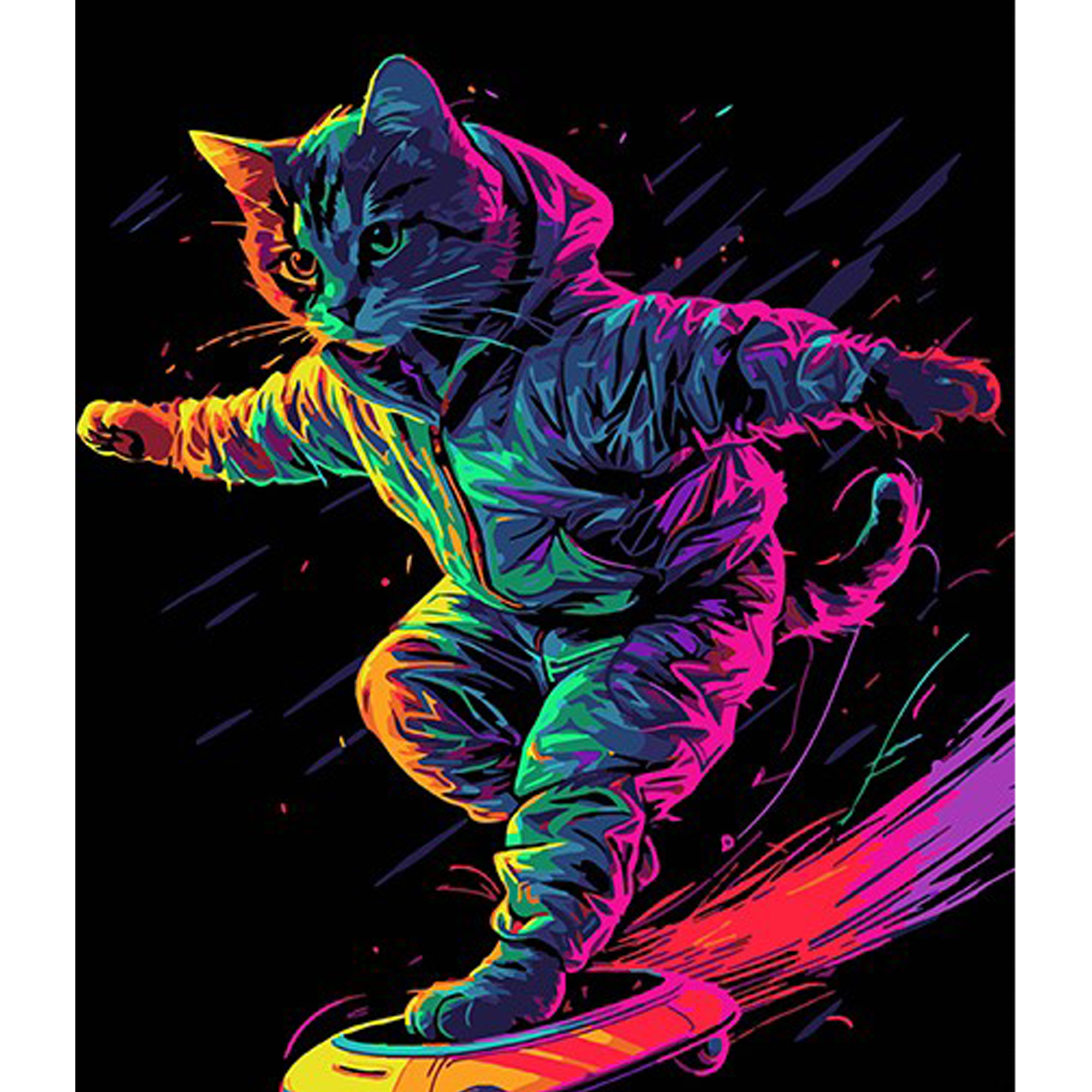 Кот на скейте на черном фоне размером 30х40 см (FH-4)