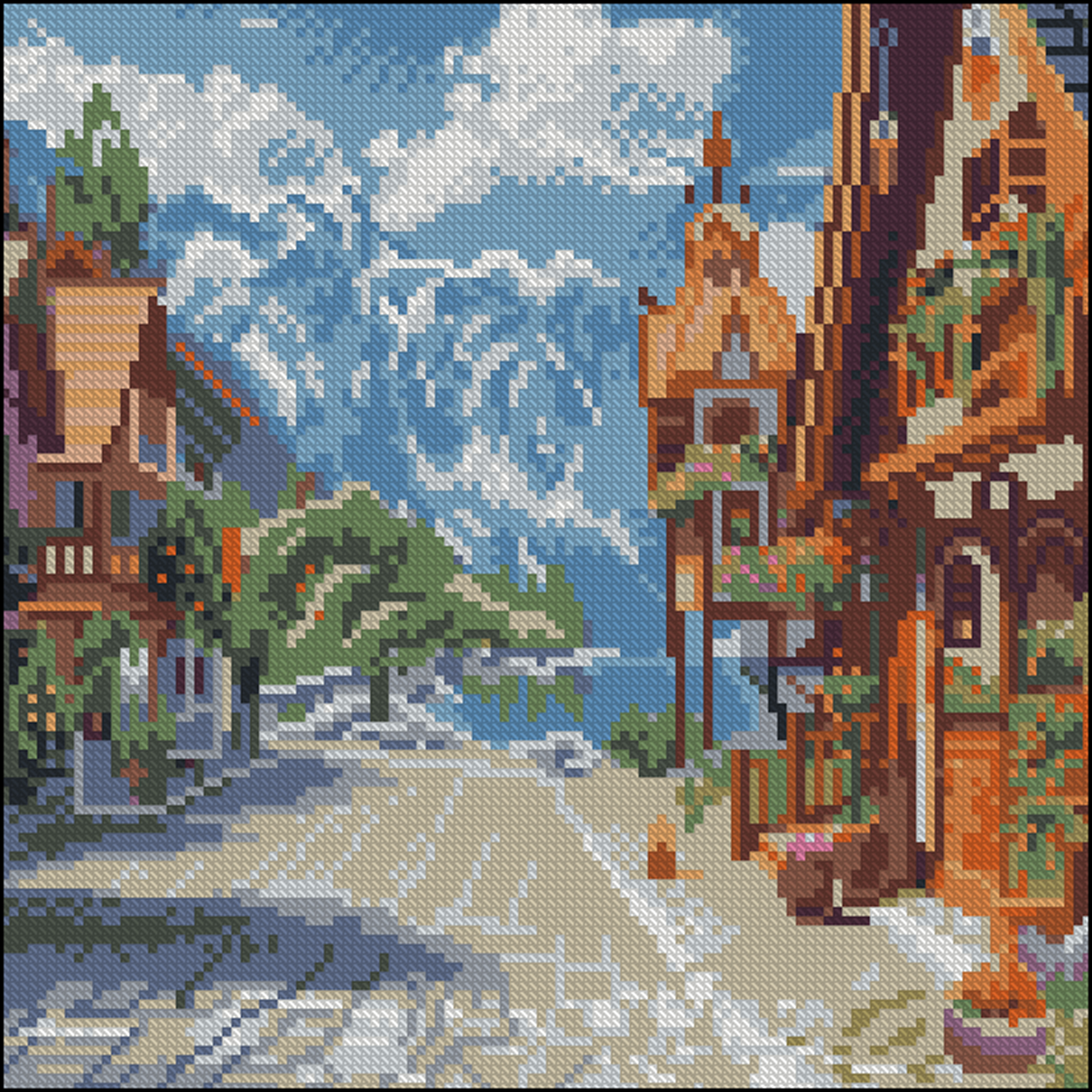 Diamond painting Strateg Mountain town 30x30 (FZ3030-05)