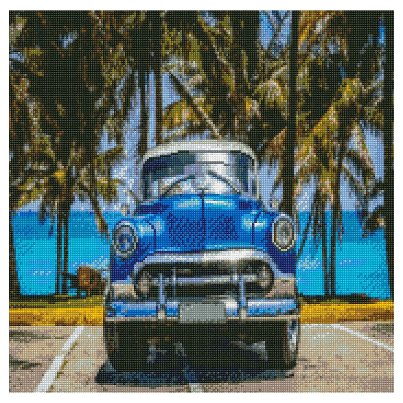 GA0011 "Blue retro car", 50x50 cm