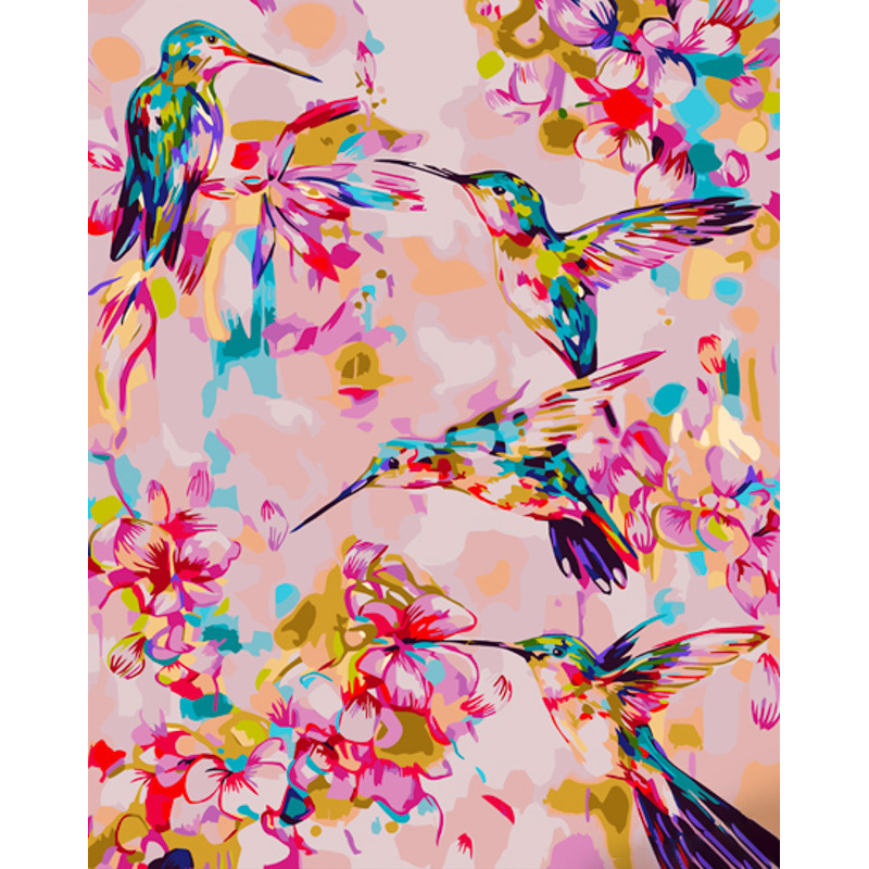 Pink hummingbirds with varnish size 40x50 cm (GS1088)