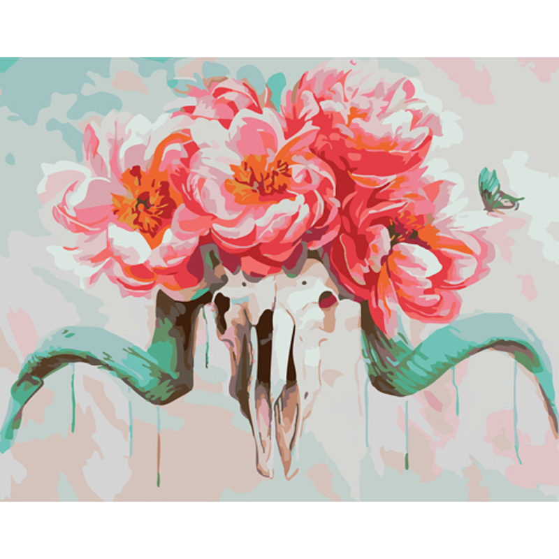 Skull with flowers with varnish size 40x50 cm (GS1112)