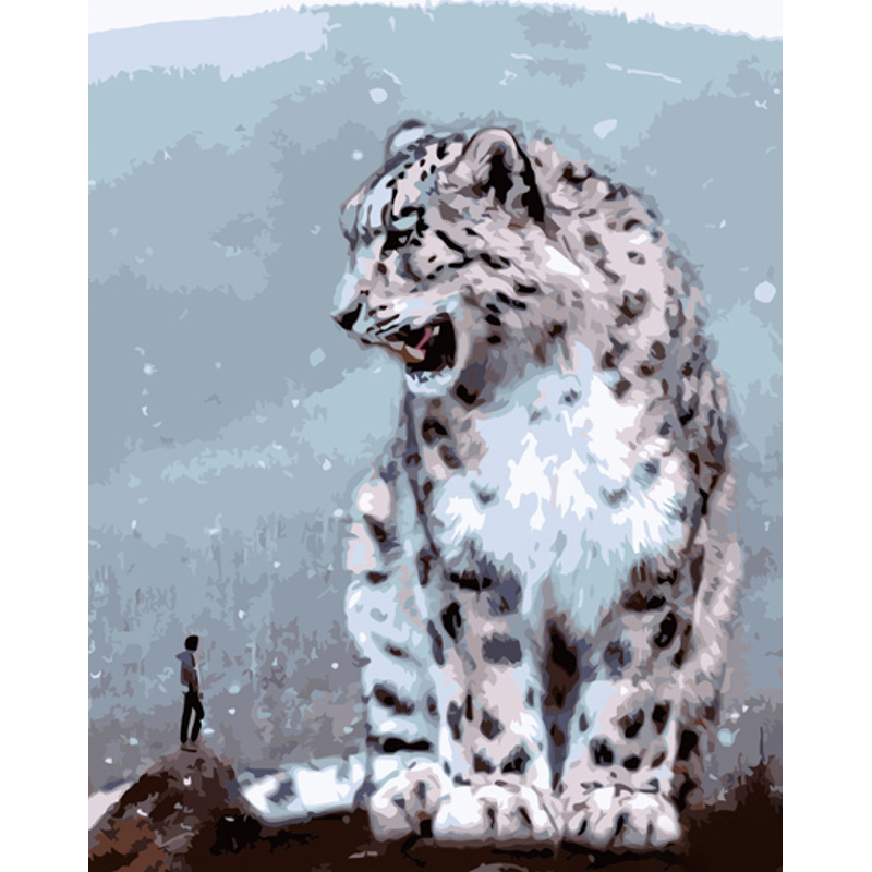 Leopard and man with varnish size 40x50 cm (GS1190)