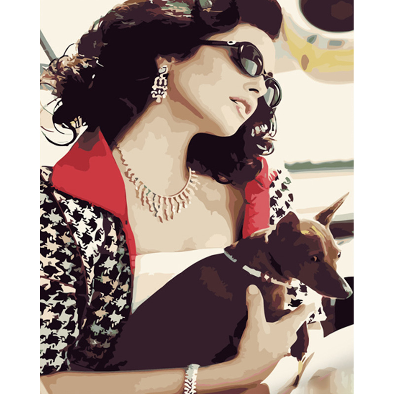 Lady with a dog with varnish size 40x50 cm (GS1267)