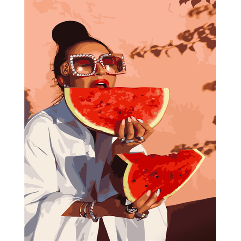 Enjoying watermelon with varnish size 40x50 cm (GS1273)