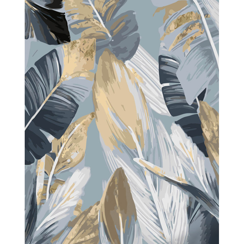 Gray with gold leaves with lacquer and a size of 40x50 cm (GS1410)