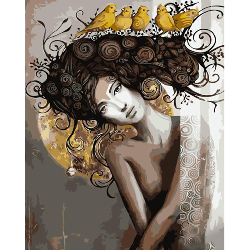Girl with birds with lacquer and a size of 40x50 cm (GS1434)