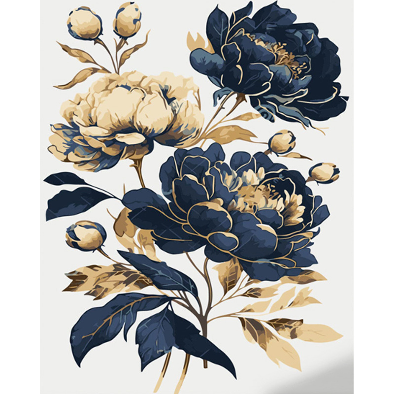 Blue-gold peonies with lacquer and a size of 40x50 cm (GS1449)