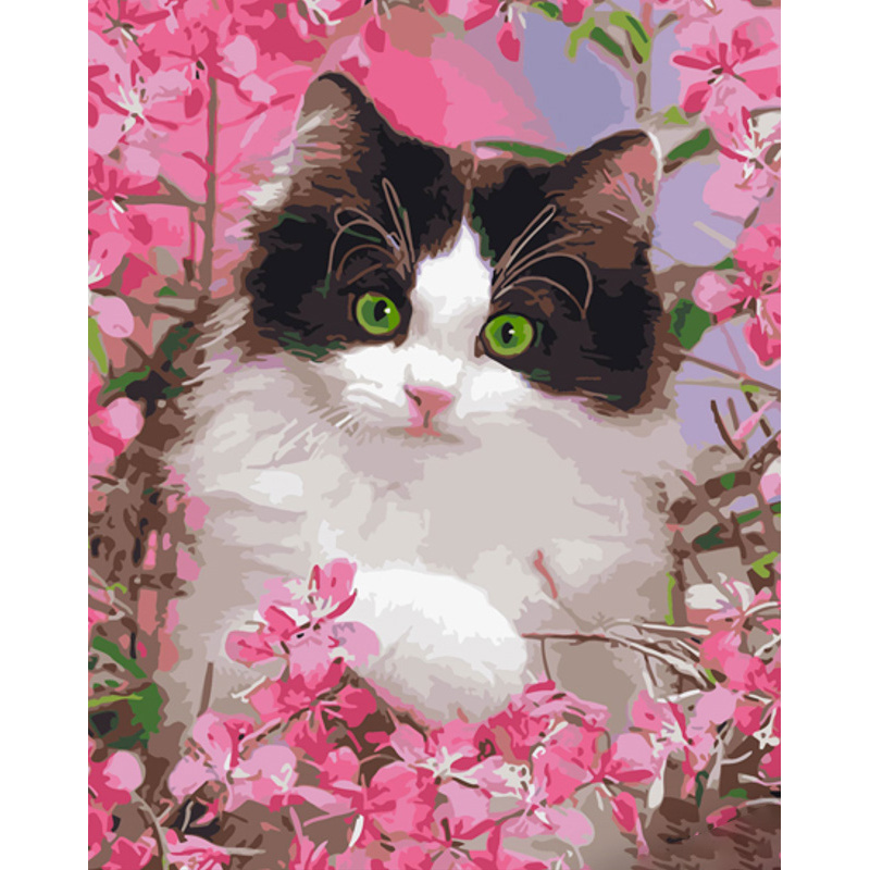 Cat in pink colors with varnish and with an increase in size 40x50 cm (GS1483)