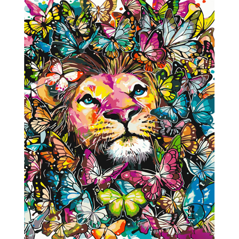Lion in butterflies with varnish and with an increase in size 40x50 cm (GS1522)