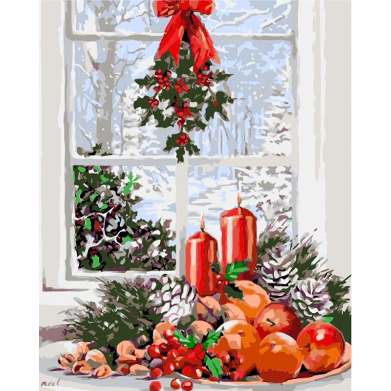 Winter outside the window with varnish and level, 40x50 cm (GS1565)