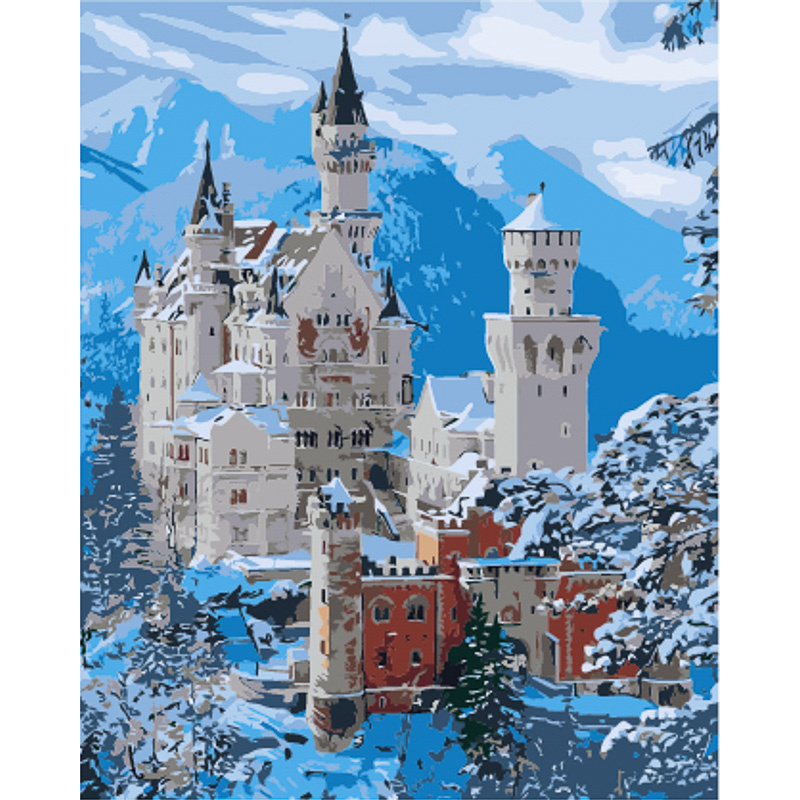 Castle in the snow with varnish and level 40x50 cm (GS1577)