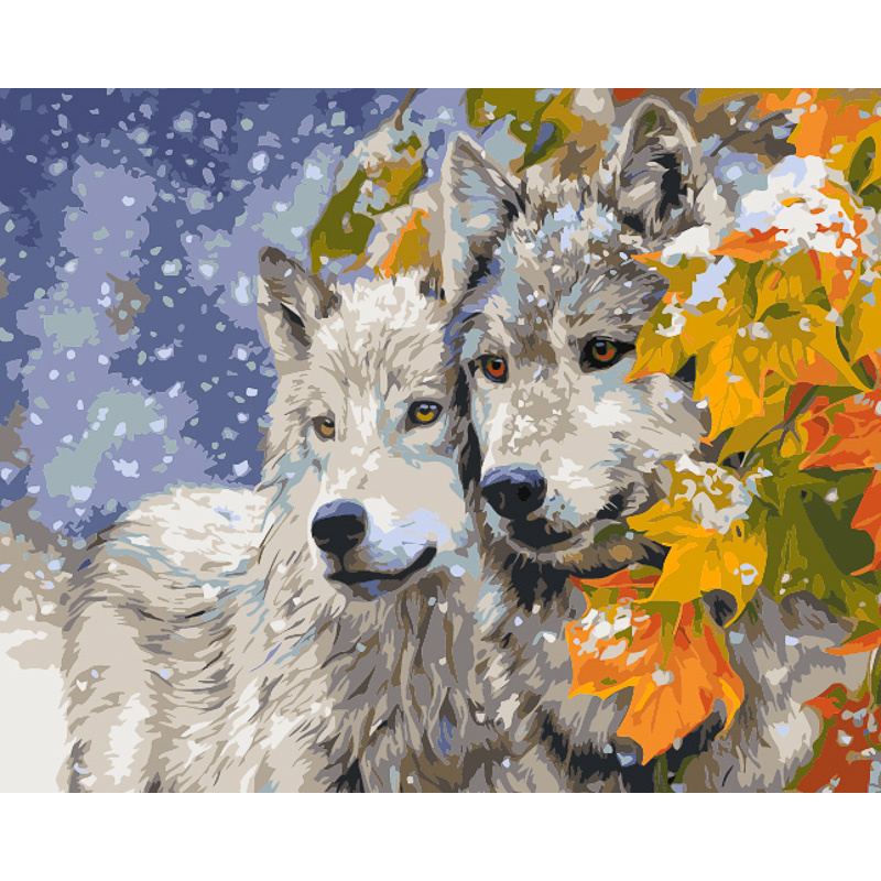 Pair of wolves with varnish and level 40x50 cm (GS1581)