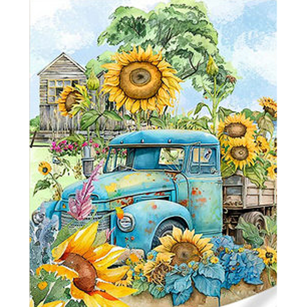 Truck in sunflowers size 30x40 cm (HEG86873)
