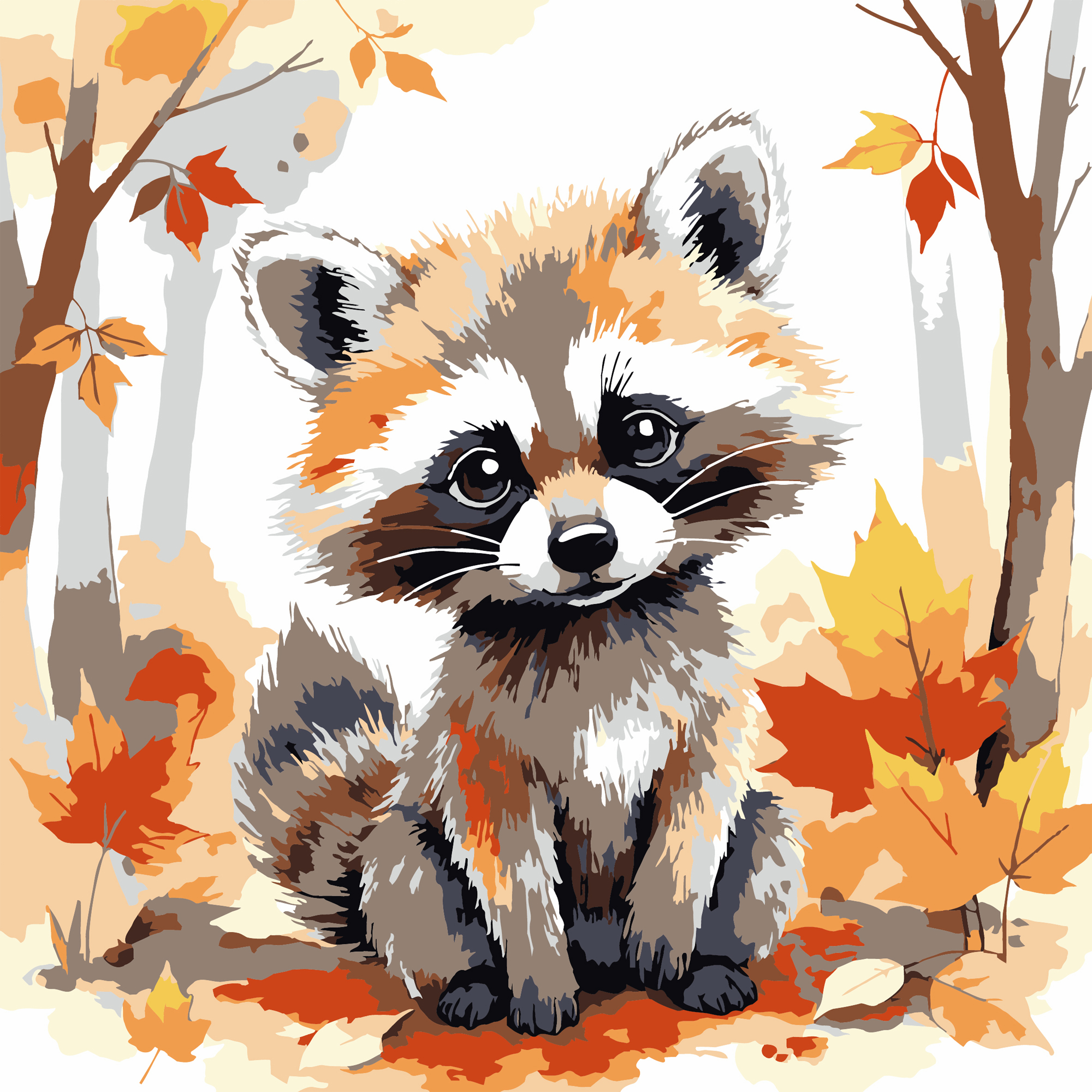 Єнот в осінньому лісі  20х20 (HH8028)