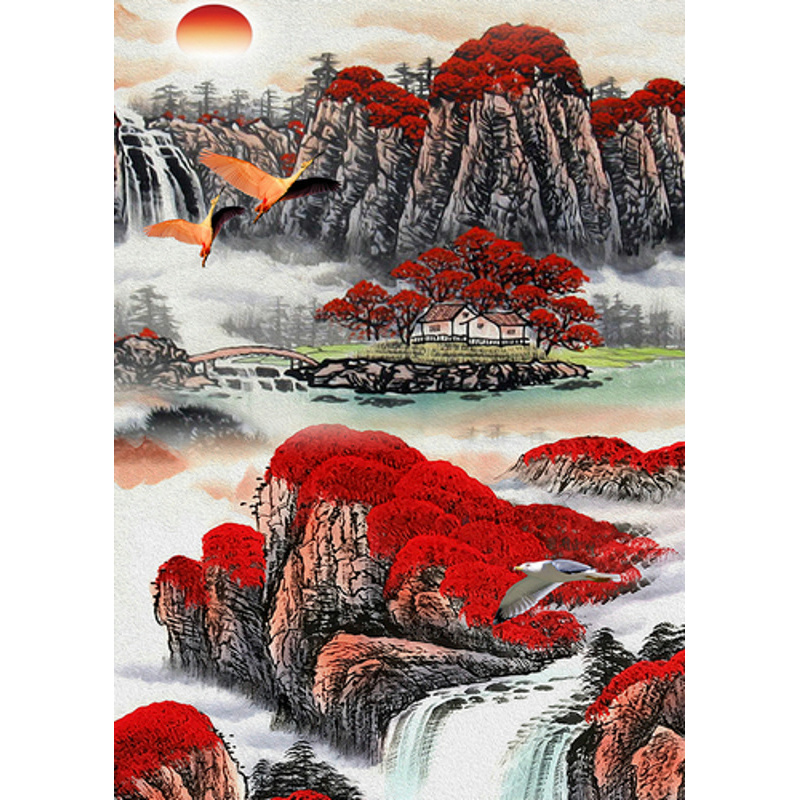 Mountains and waterfall without a subframe 30x40 cm (JSDF81910)