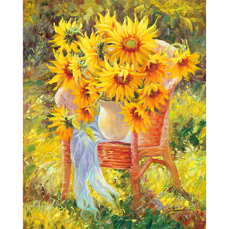 Still life of sunflowers on a chair, without a subframe 30x40 cm (JSDF81916)