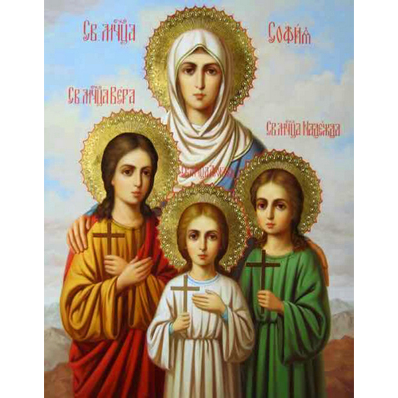 Diamond mosaic Icon of Faith, Hope, Love and their mother Sophia without a subframe 40x50 cm (JSFH71302)