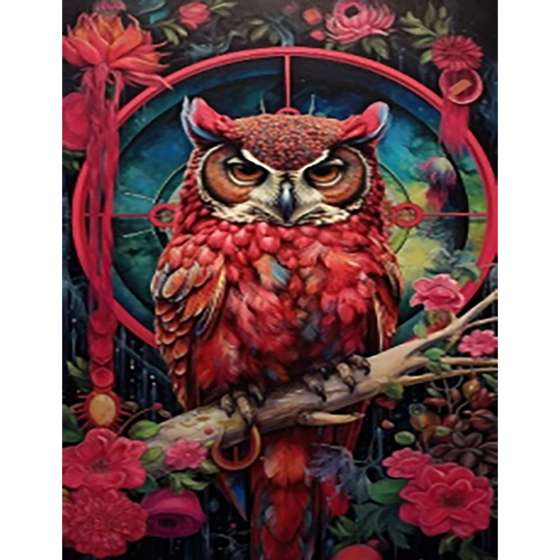 Diamond mosaic Owl in flowers without a subframe 40x50 cm (JSFH85881)