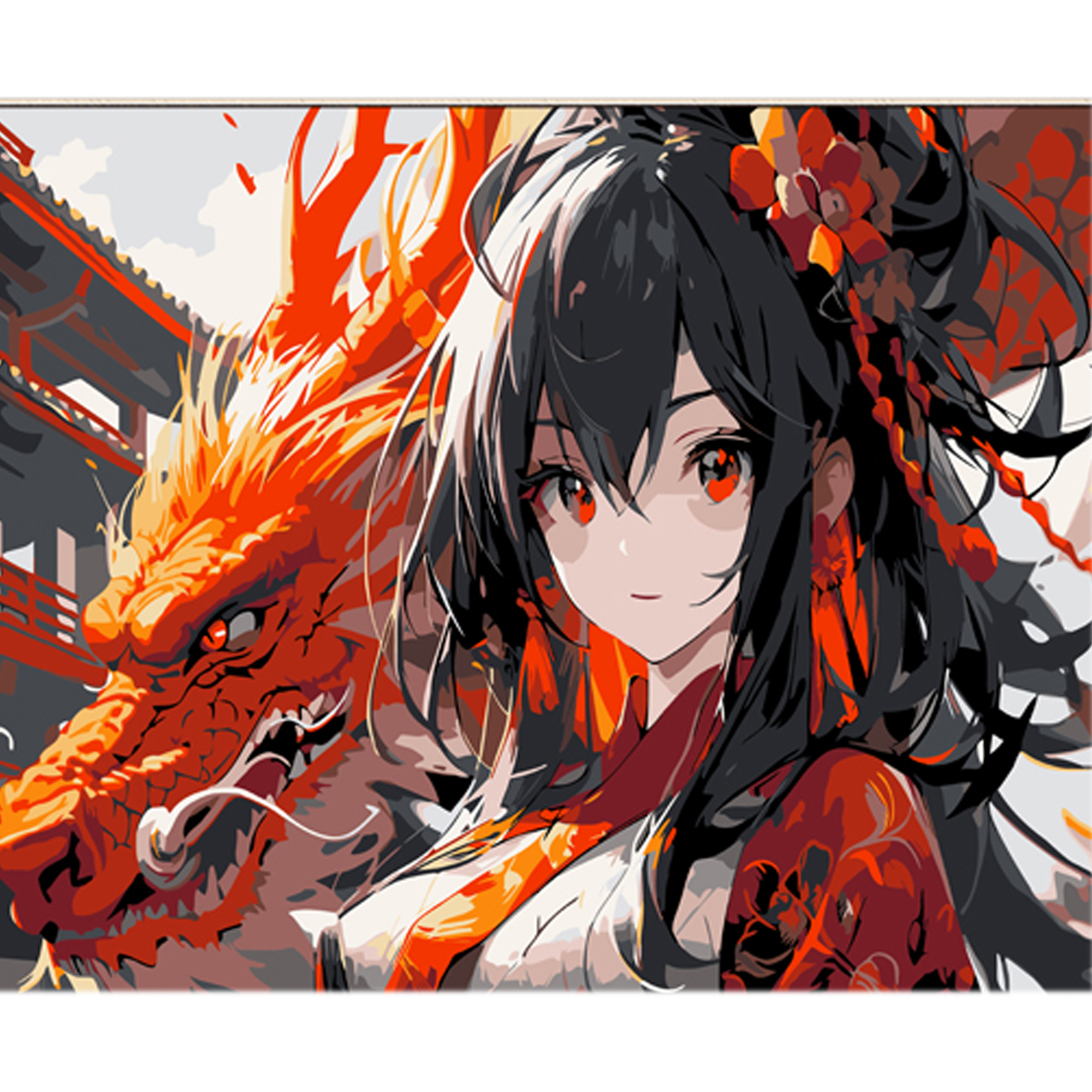 Anime and guardian dragon with lacquer and level 30x40 cm (LY53)